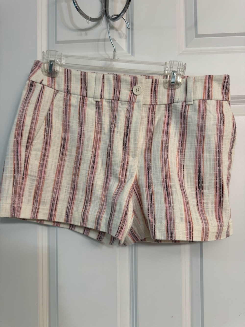 LOFT Cream Shorts with Pink and Tan Stripes